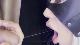 Maid Sucks Cock Close-up - Cum in her mouth