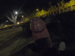 Horny Night Walk. Thick Cock Flashing & Cumming on Public