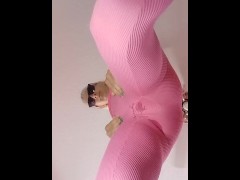 Blonde Pisses in Pink Leggings and splashes Her Phone