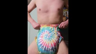 HUGE soaked diaper boy cums