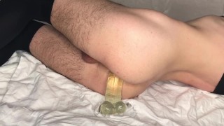 femboy ass plays with huge clear dildo
