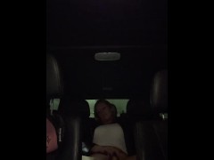 Hot wife pulls off her pants and masturbates in public parking garage.