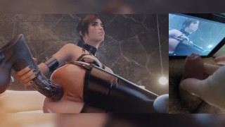Lara Croft utilizzando un enorme dildo anale cartone animato