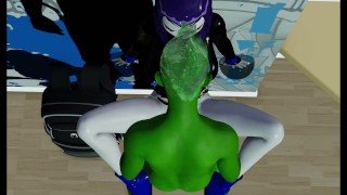 Beast Boy and Raven sex top down view