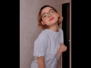 Preview 2 of Hot white girl with glasses records a very sensual striptease on video