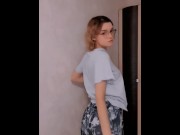 Preview 4 of Hot white girl with glasses records a very sensual striptease on video