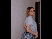 Preview 5 of Hot white girl with glasses records a very sensual striptease on video