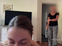 My stepmom caught me giving a blowjob to my boyfriend. We were talking and she wanted to watched.