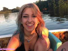 Alt girl loves giving footjobs while getting fingered on a boat sailing a public lake