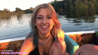 Alt girl loves giving footjobs while getting fingered on a boat sailing a public lake