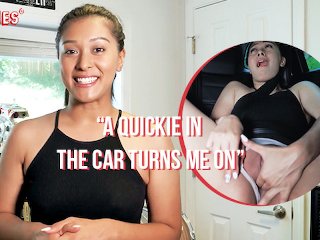 car masturbation, solo female, clit rubbing, brunette