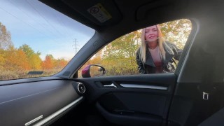 BLOWJOB IN CAR! EXTREMELY Huge Multiple Cumshot in her mouth, 3 TIMES!