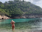 Preview 3 of girl swimming on a public beach completely naked