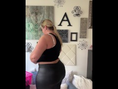 Curvy Thick Blonde Trying on Leggings Haul