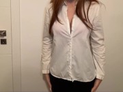 Preview 2 of Slutty Secretary Titfuck her Boss to keep her Job - BIG Boobs covered in Cum