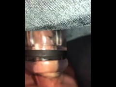 Hands Free Masturbation With My Flesh Toy Wedged In A Chair While Looking At Porn Mags Off Camera