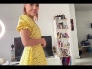 Preview 3 of FUCKING WITH A FAN - Very horny sucking and fucking in a dress and heels - Apolonia Lapiedra