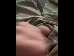 Horny soldier jerks off in uniform before work showing off his furry balls and throbbing army cock