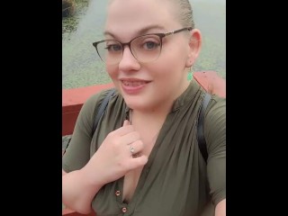 Blonde BBW MILF Flashes and Teases Cute Small Tits Big Nipples Outdoors Public