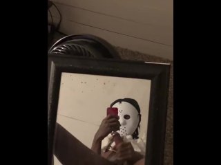 vertical video, handjob, mask, cumshot