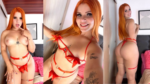Énorme cul PAWG rousse essaie une lingerie rouge sexy et se baise 
