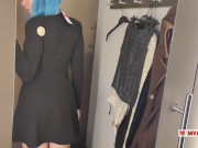 Preview 1 of Trying on mini dresses and sexy clothes in a shopping center. Spy on me in the fitting room and jerk