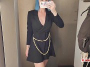 Preview 2 of Trying on mini dresses and sexy clothes in a shopping center. Spy on me in the fitting room and jerk