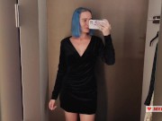 Preview 5 of Trying on mini dresses and sexy clothes in a shopping center. Spy on me in the fitting room and jerk