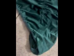 Cumshot on green silk panties
