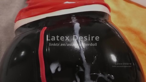 Slave cums all over Mistress' shiny ass