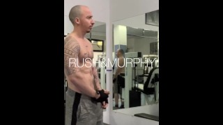 Military Stud Works Out In The Gym Warming Up And Masturbating Until He Risks Spilling Milk