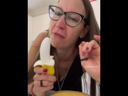 Preview 1 of MILF Trisha fucks herself with her Banana & licks off her juices