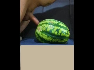 solo masturbation, fucking watermelon, watermelon, vertical video