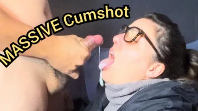 Monster Cumshot all over tongue, glasses & Puffer Jacket