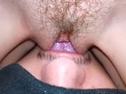 Preview 1 of The wife moans from cunnilingus, close-up, sitting on her face with a wet pussy.
