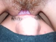 Preview 4 of The wife moans from cunnilingus, close-up, sitting on her face with a wet pussy.