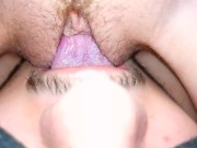 Preview 5 of The wife moans from cunnilingus, close-up, sitting on her face with a wet pussy.