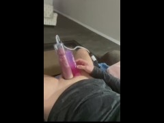 Daddy pumping his cock over 8.5 inches - for reference dildo in video is 7.5”