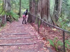 Woman cums fast masturbating in public beside waterfalls