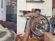 Preview 5 of NUDE BIKE REPAIR Watch that BBC swing back and forth!!