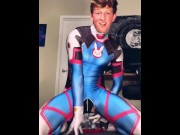 Preview 2 of Overwatch Dva Cosplayer femboy twink riding a big dildo