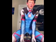 Preview 4 of Overwatch Dva Cosplayer femboy twink riding a big dildo