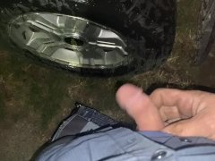 Amateur Brian peeing pissing washes a truck