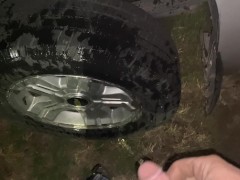 Amateur Brian peeing pissing washes a truck