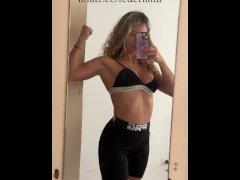 Fit girl gets ready to masturbate in gym