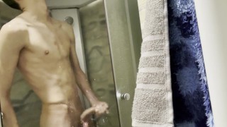 A Student With A Good Body Secluded Himself In The Shower With His Large Uncut Penis