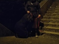 Mother in law sucking boy cock in public on dog leash