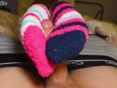 Mismatched Fuzzy Sock Cum Explosion! - Footjob