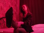 Preview 1 of Heels, Feet, Legs in Fishnet Stockings and Deep Anal Dipping with Cum in Mouth/dark relaxation