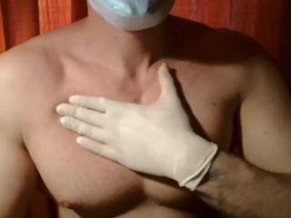 asmr massage with latex gloves and mask